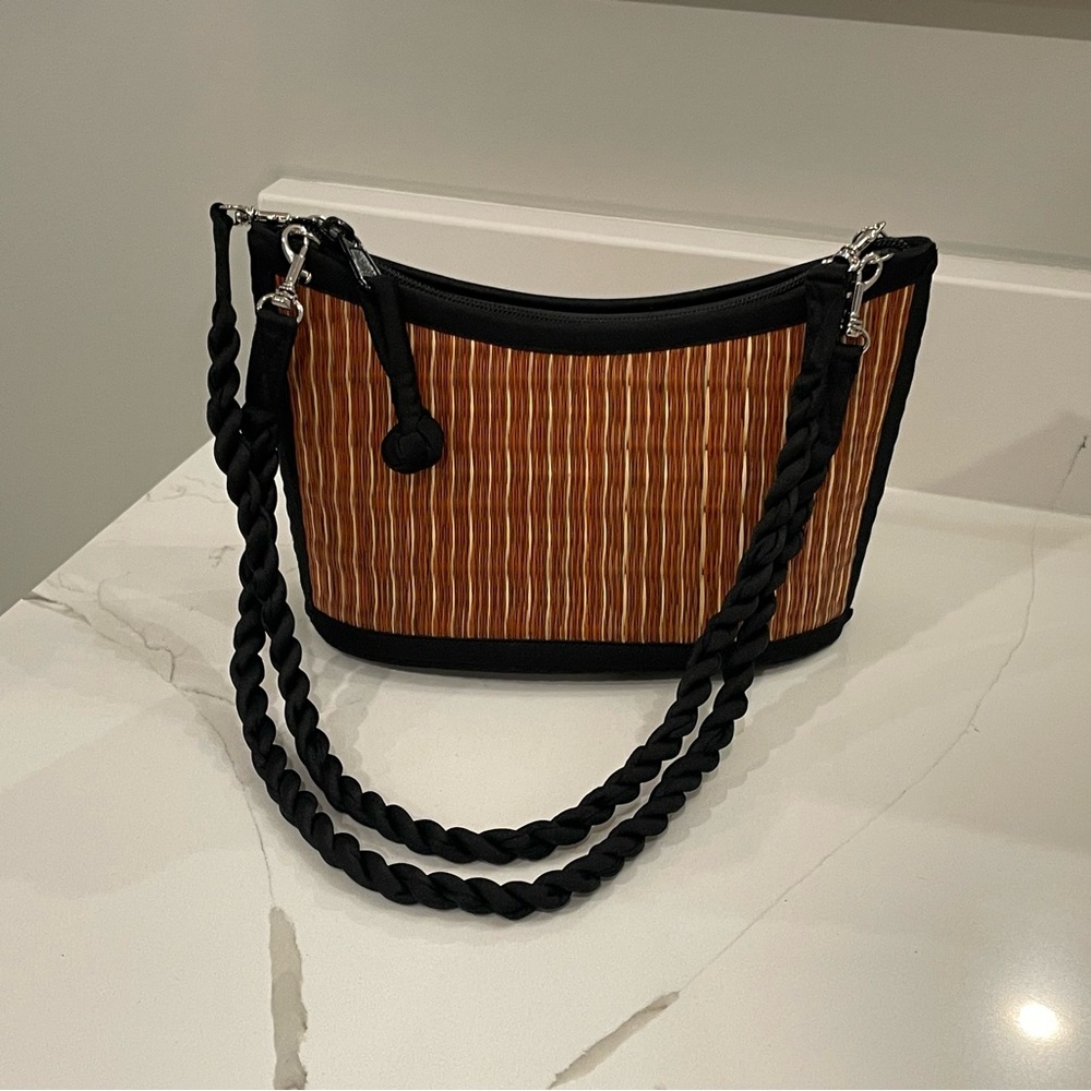 Baskets of Cambodia Tatami Hand Woven Grass Purse Handbag Brown & Black
